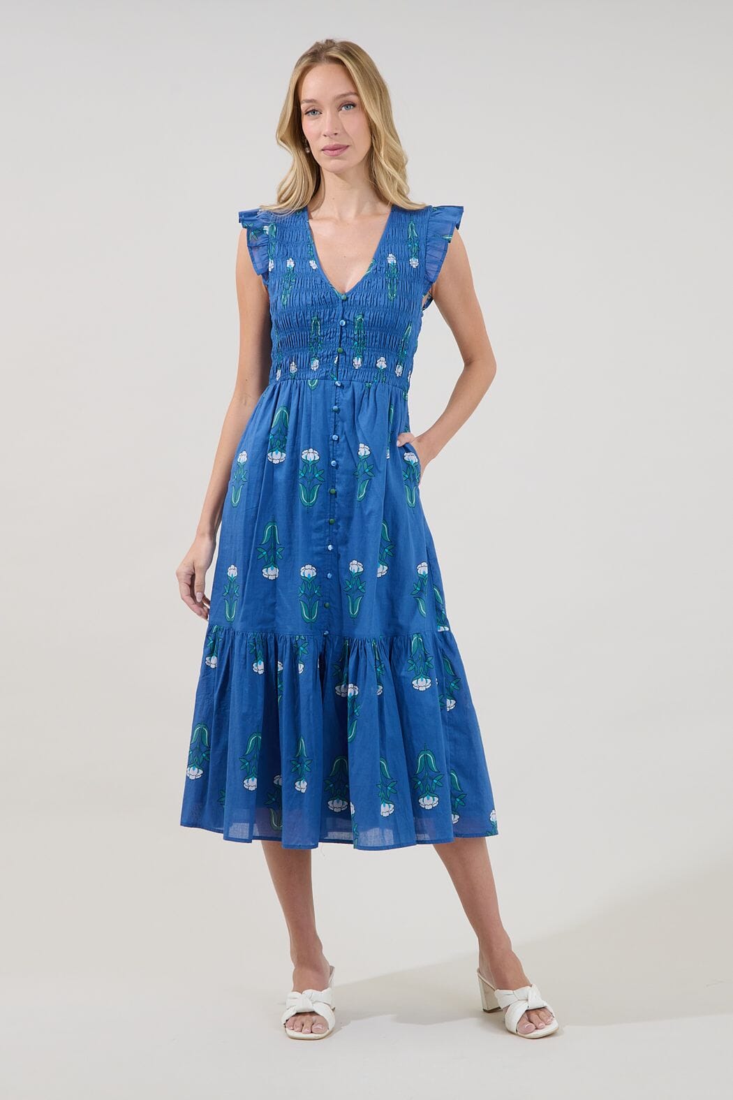 Angie Smocked Tiered Midi Dress Amena Floral The Happy Southerner
