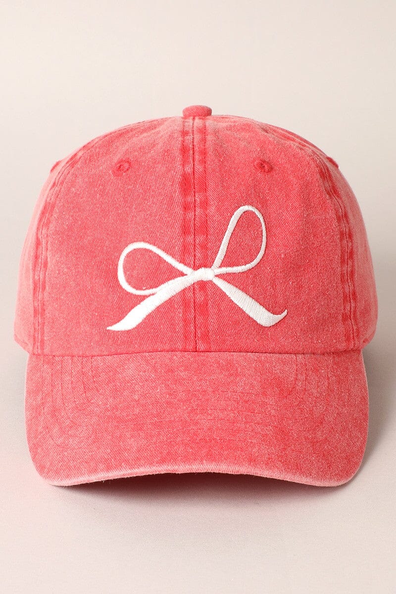 Bow Embroidered Cotton Baseball Cap - Red The Happy Southerner