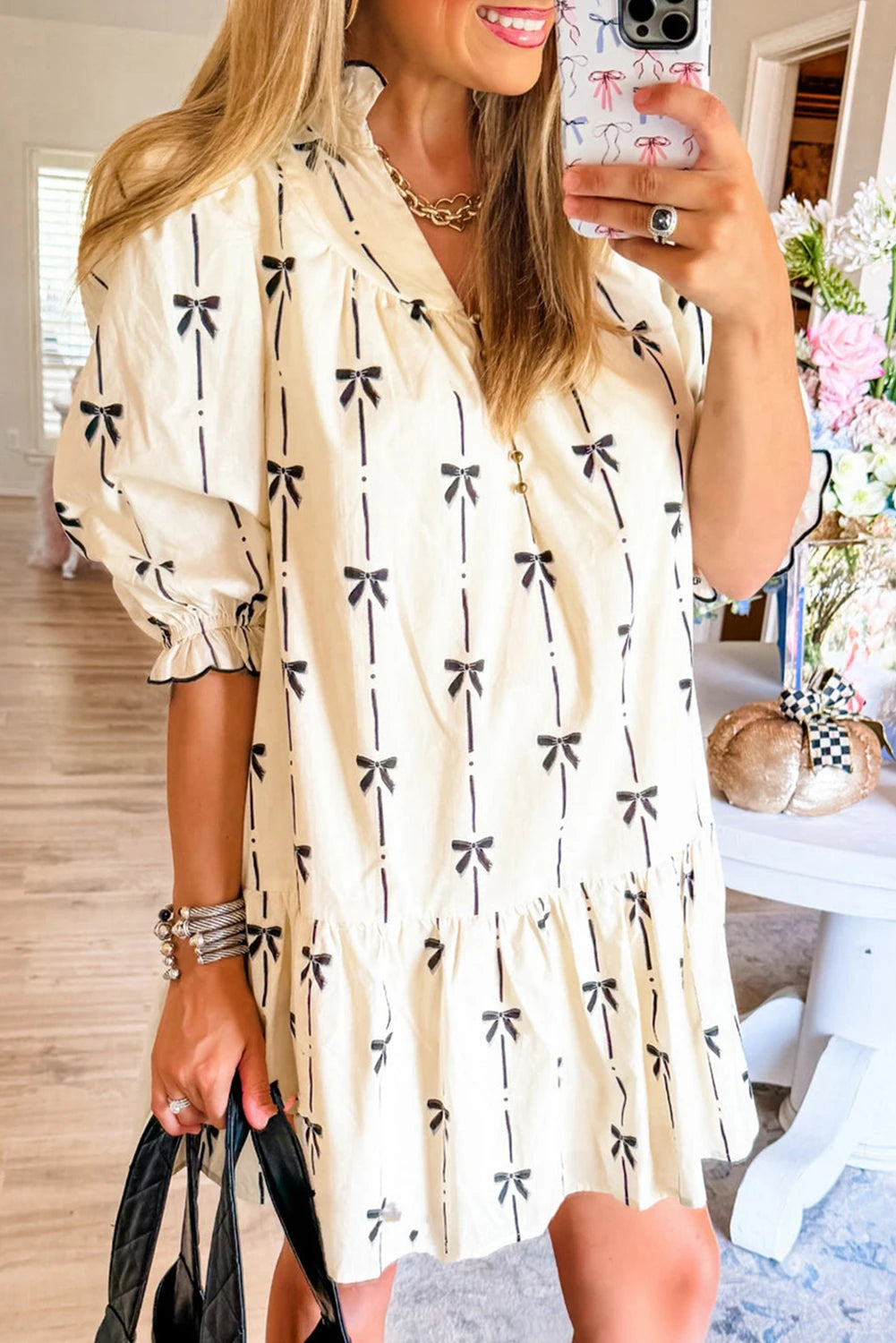 Bowknot Printed Dress The Happy Southerner