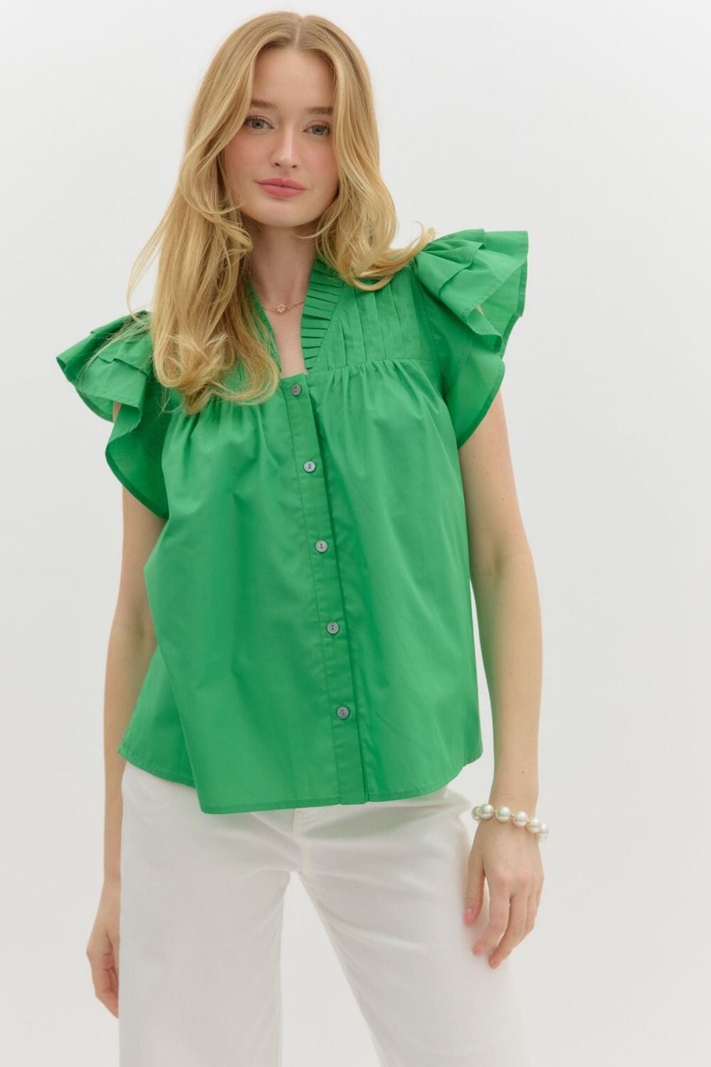 Bubblegum Ruffle Top - Green The Happy Southerner
