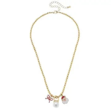 Candy Cane Bow & Santa Claus Ball Bead Necklace The Happy Southerner
