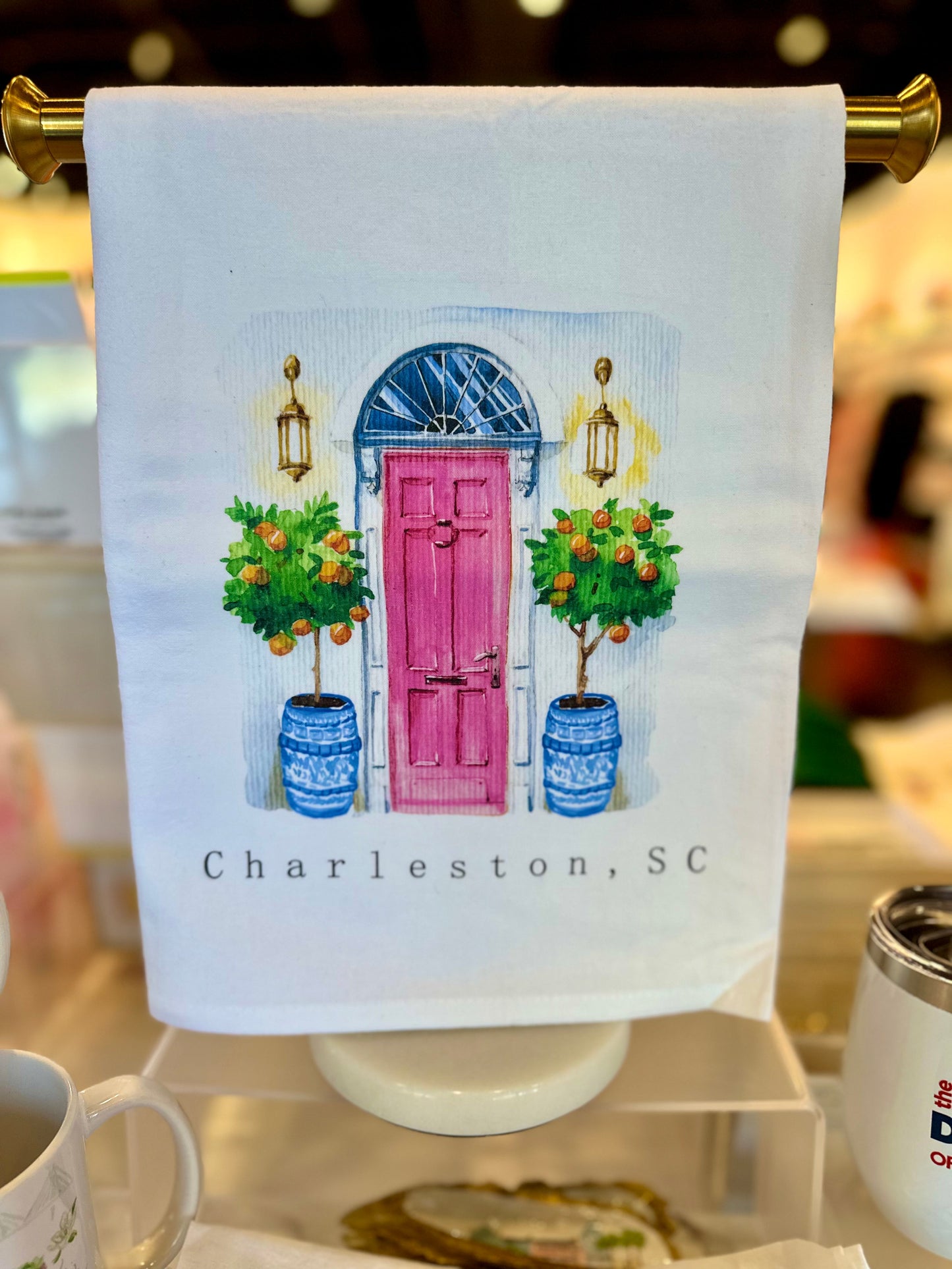 Charleston Pink Door Tea Towel The Happy Southerner