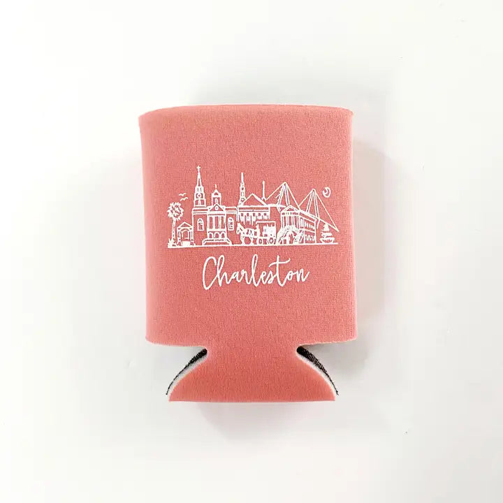 Charleston Rainbow Row Koozie - Coral The Happy Southerner