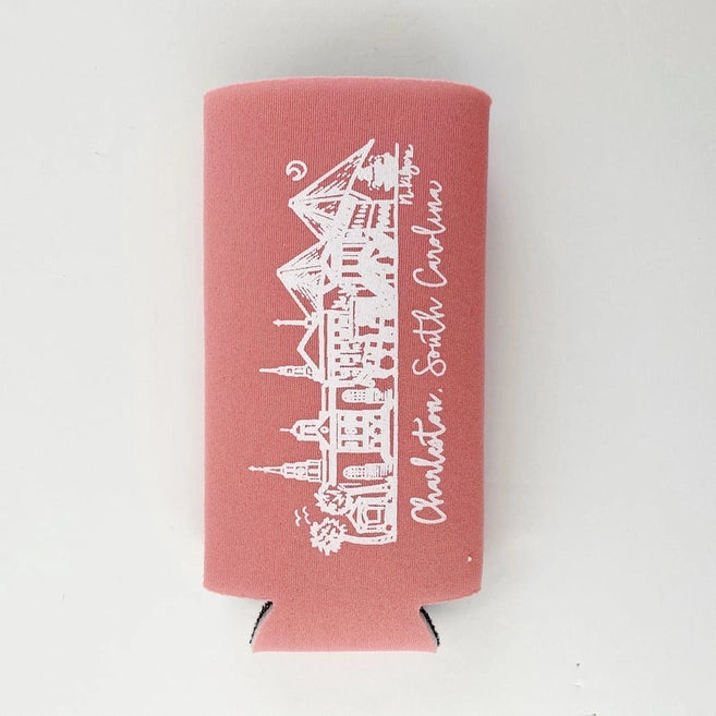 Charleston Rainbow Row Slim Koozie - Coral The Happy Southerner