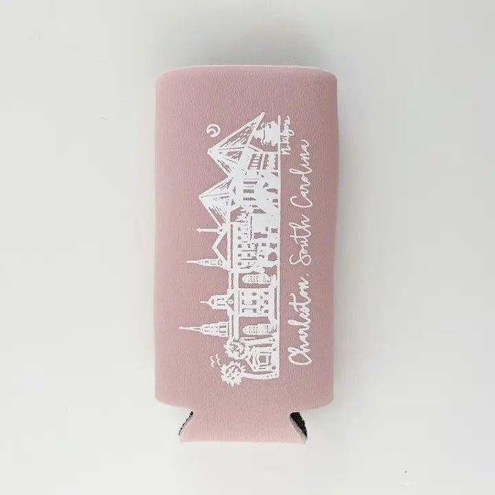 Charleston Rainbow Row Slim Koozie - Pink The Happy Southerner