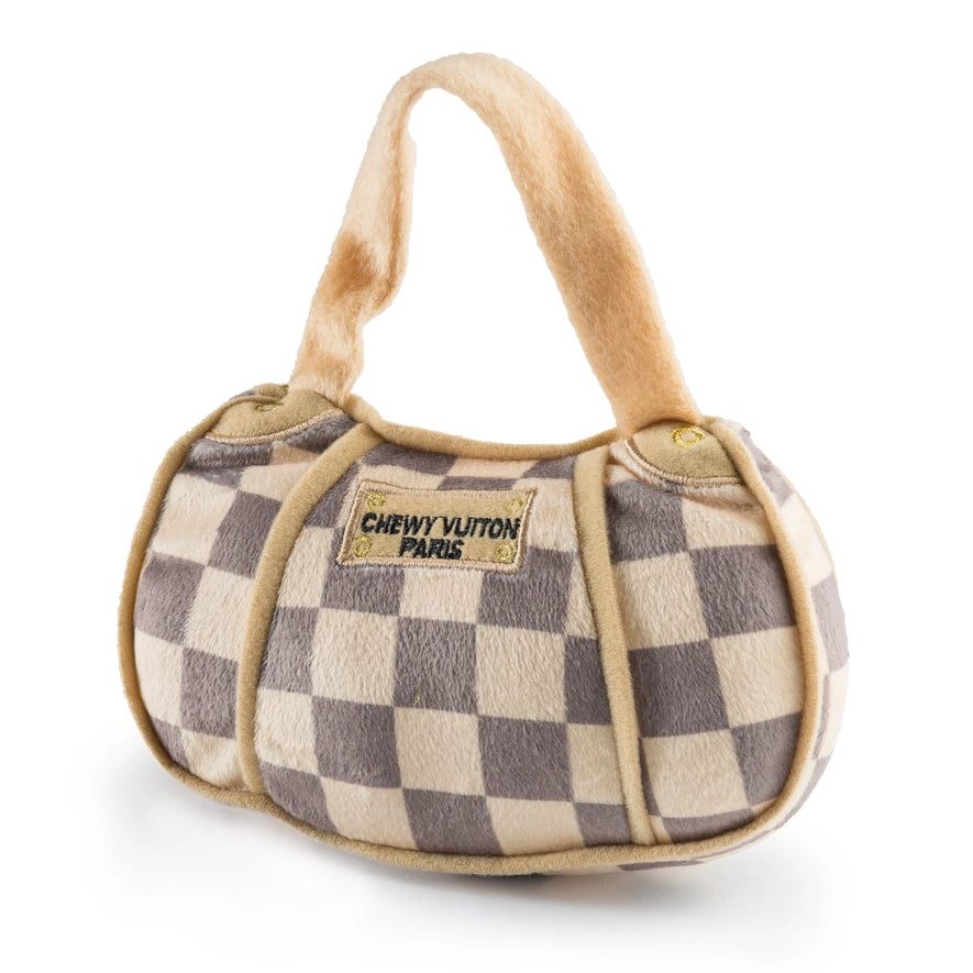 Checker Chewy Vuiton Handbag Squeaker Dog Toy The Happy Southerner