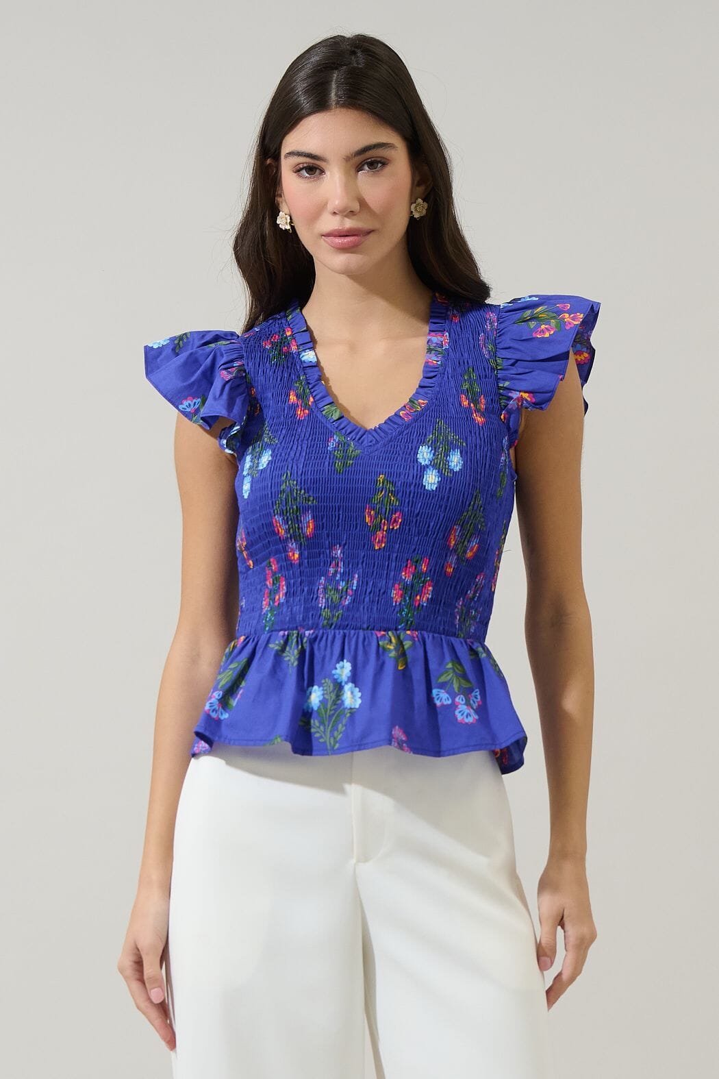 Chloe Floral Brish Smocked Ruffle Top The Happy Southerner