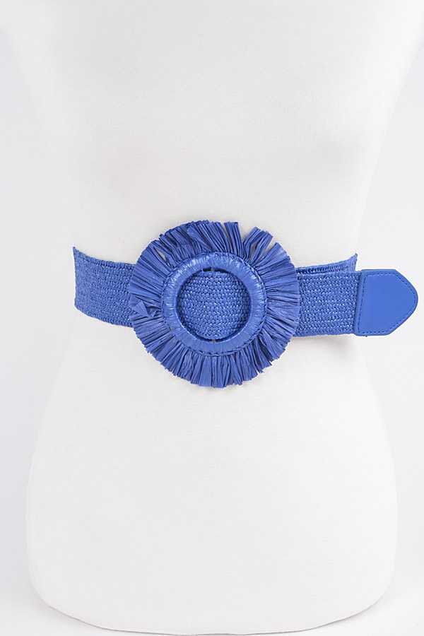 Cobalt Raffia Straw Buckle Elastic Belt The Happy Southerner