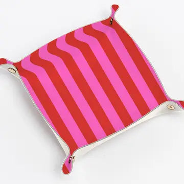 Cute Trinket Gift Tray Catchall | Leather Pink & Red Stripe The Happy Southerner