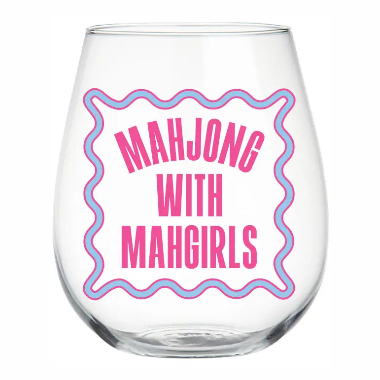 Mahjong with my Girls stemless wine glass