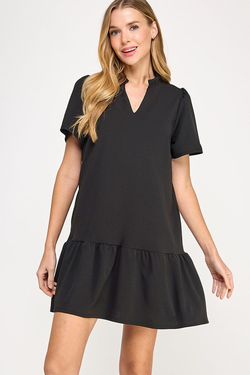 Effortless Charm Ruffle Hem Dress β Black The Happy Southerner