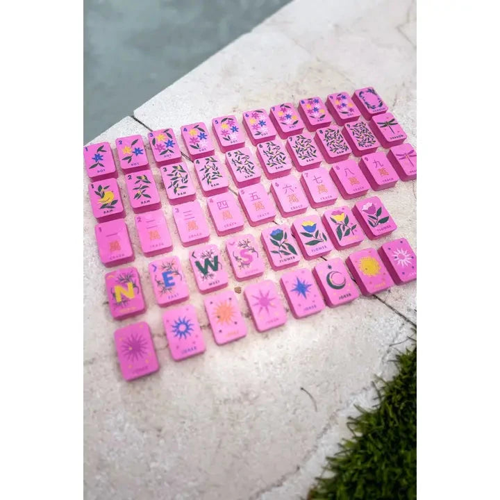 Floating Mahjong Tiles Floral Pink The Happy Southerner