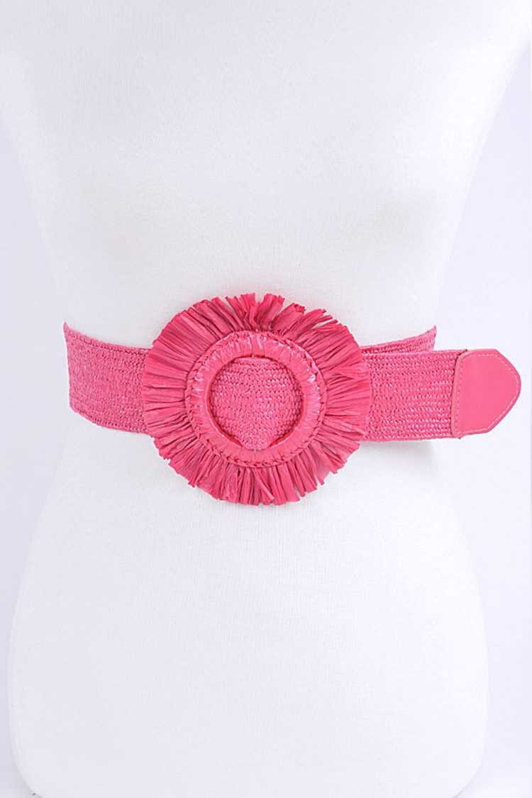 Fuchsia Raffia Straw Buckle Elastic Belt The Happy Southerner