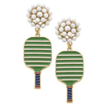 Green Pickleball Pearl Cluster Drop Earrings The Happy Southerner