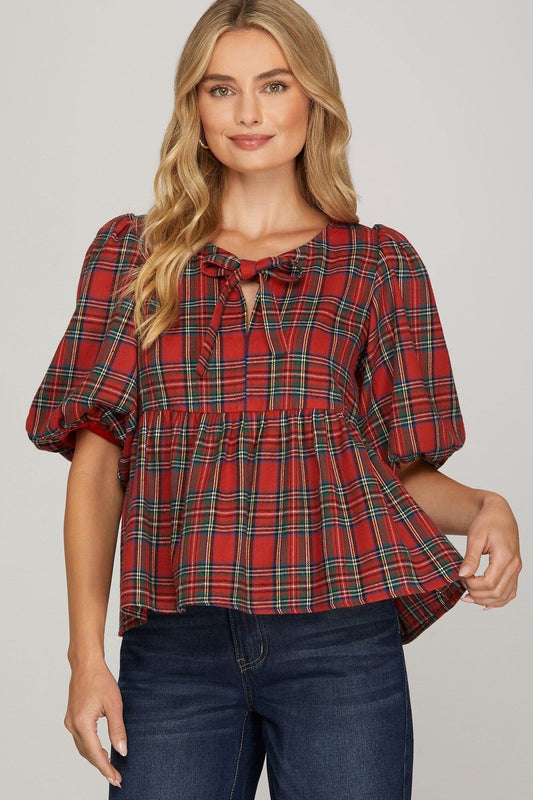 Holly Plaid Bow Peplum Top The Happy Southerner