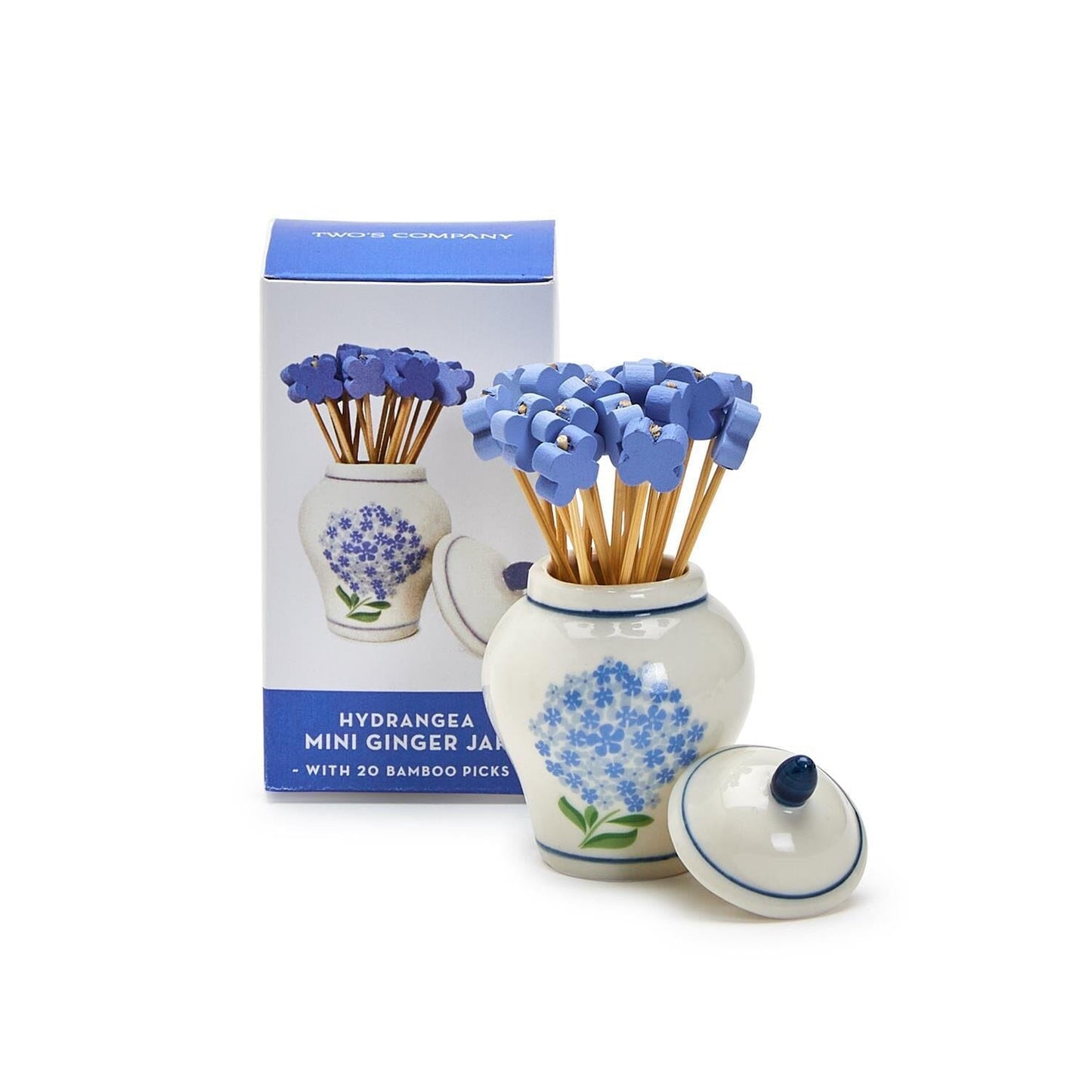 Hydrangea Ginger Jar with 20 Flower Shape Cocktail Picks in Gift Box The Happy Southerner