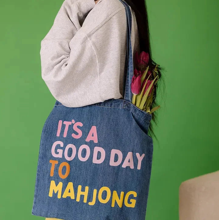 It's A Good Day To Mahjong Denim Tote The Happy Southerner