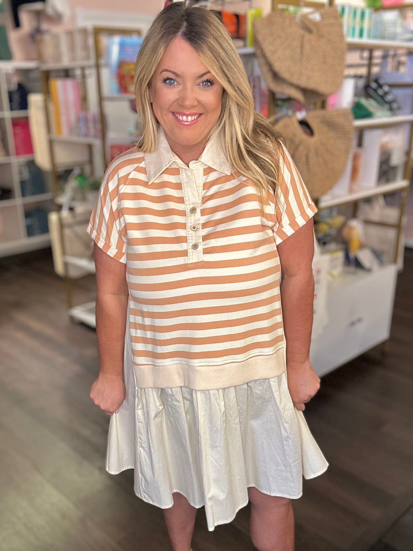 Khaki Striped Collared Mini Dress The Happy Southerner