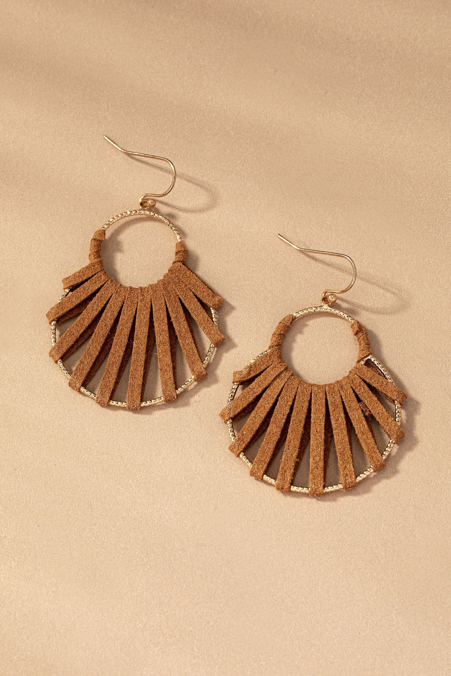 LEATHER CORD WOVEN TEXTURE HOOP EARRINGS - Caramel The Happy Southerner