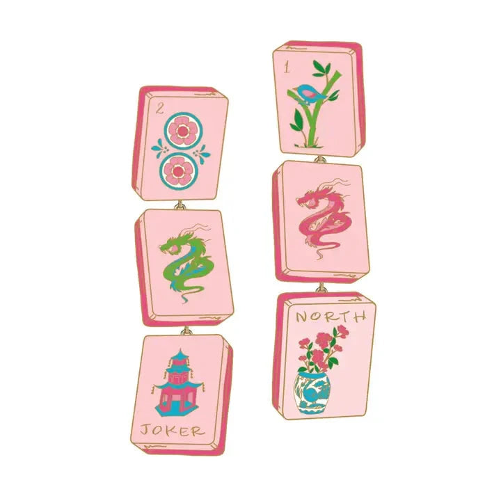 Linked Mahjong Tile Earrings in Light Pink The Happy Southerner