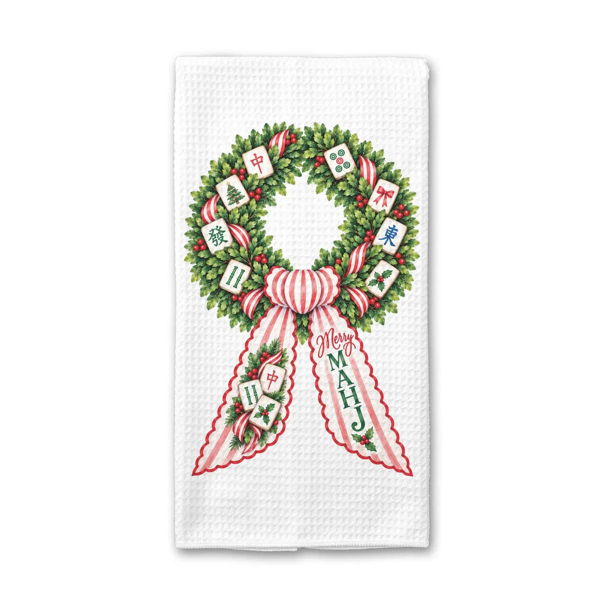 Mahjong Wreath Sash Chinoiserie Christmas Kitchen Towel The Happy Southerner