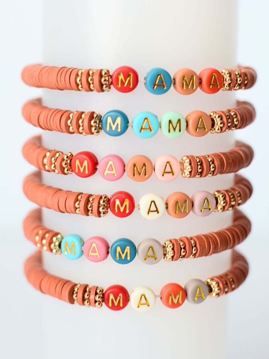 Multi colored MAMA word beaded bracelet RUST RED The Happy Southerner