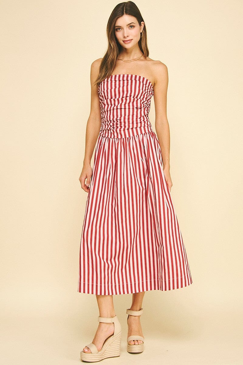 strapless open back dress Nautical Strapless Midi Dress