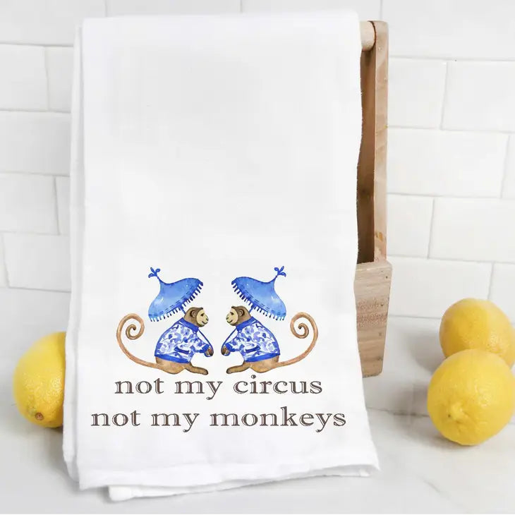 Not My Circus Not My Monkeys Blue Chinoiserie Tea Towel The Happy Southerner