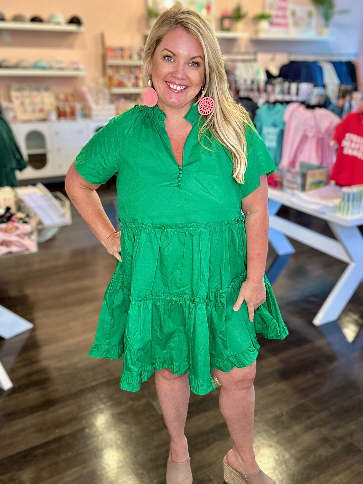 Pallas Poplin Tiered Green Mini Dress The Happy Southerner