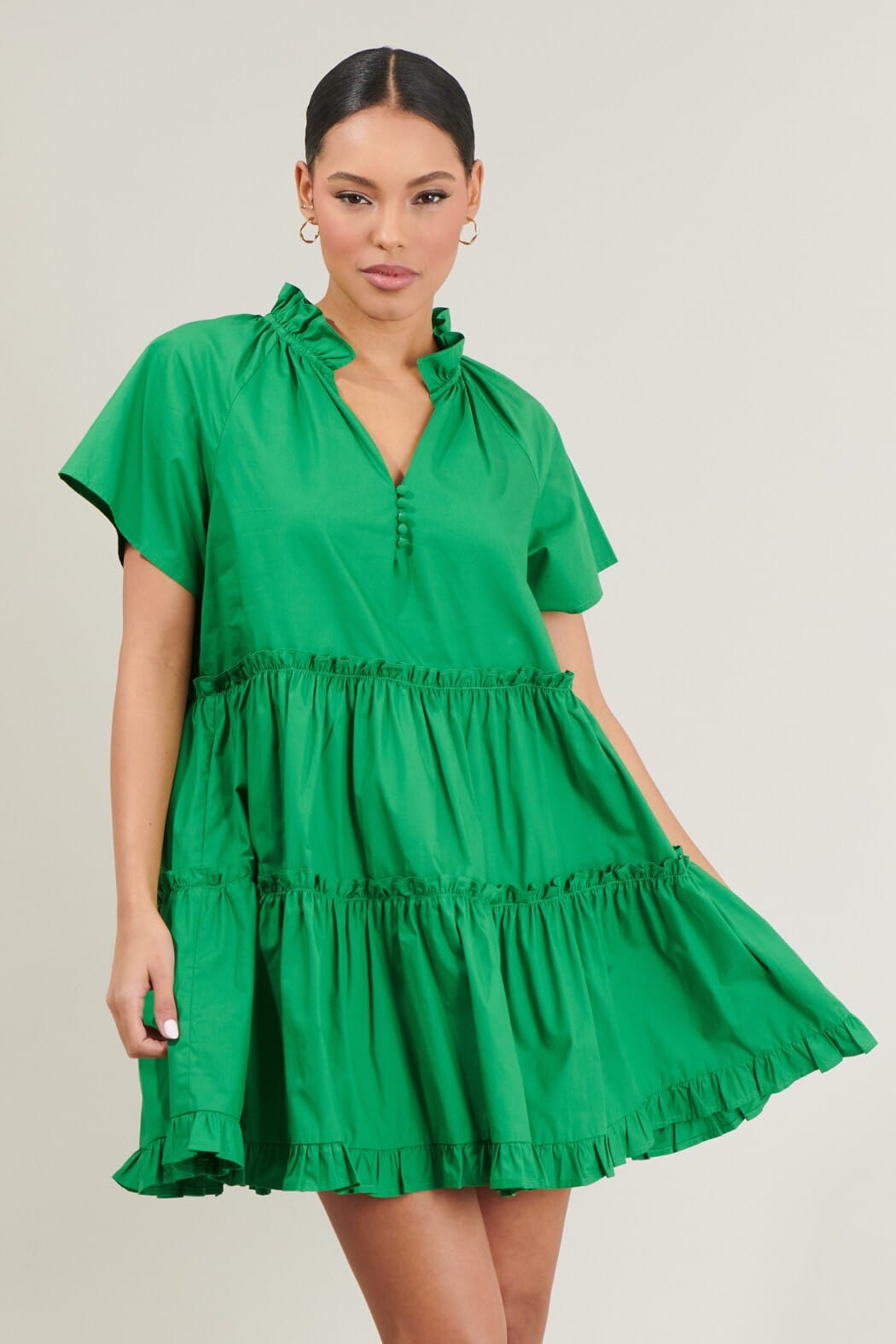 Pallas Poplin Tiered Green Mini Dress The Happy Southerner