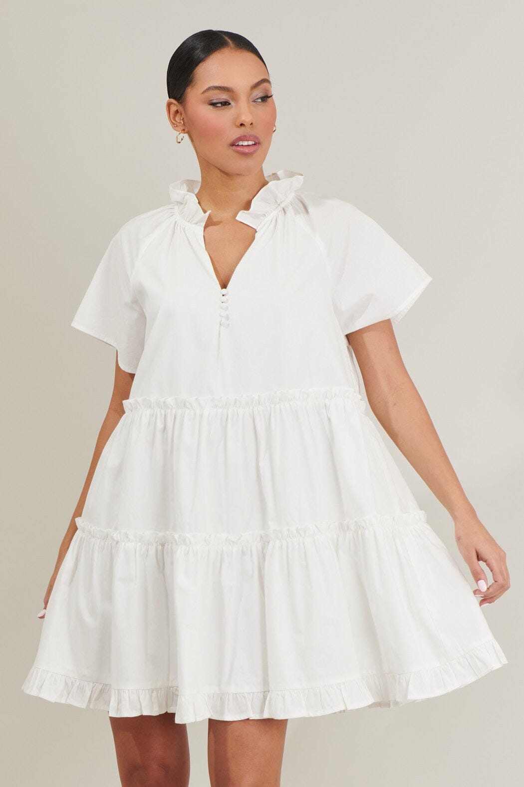 Pallas Poplin Tiered White Mini Dress The Happy Southerner
