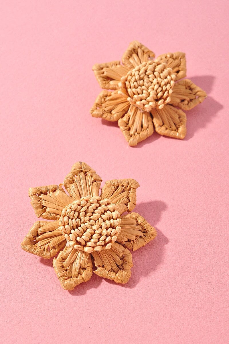 Raffia Flower Stud Earrings The Happy Southerner Tan