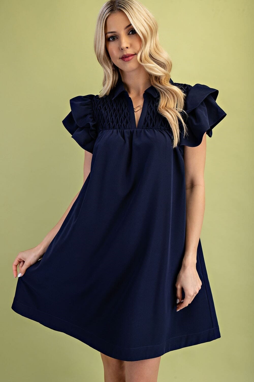 Stephanie Smocking Dress - Navy The Happy Southerner