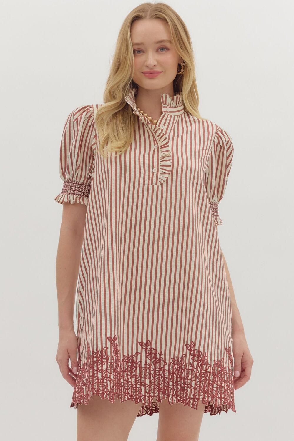 Striped Charm Lace Hem Dress M Striped Charm Lace Hem Dress M