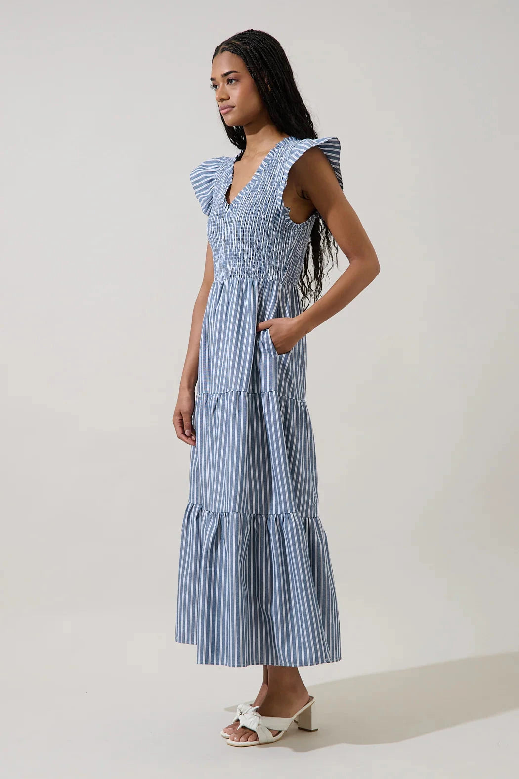 Sunfire Tiered Midi Dress Ramila Stripe The Happy Southerner