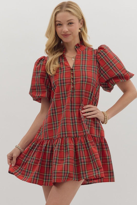 Tartan Tidings Ruffle Mini Dress The Happy Southerner