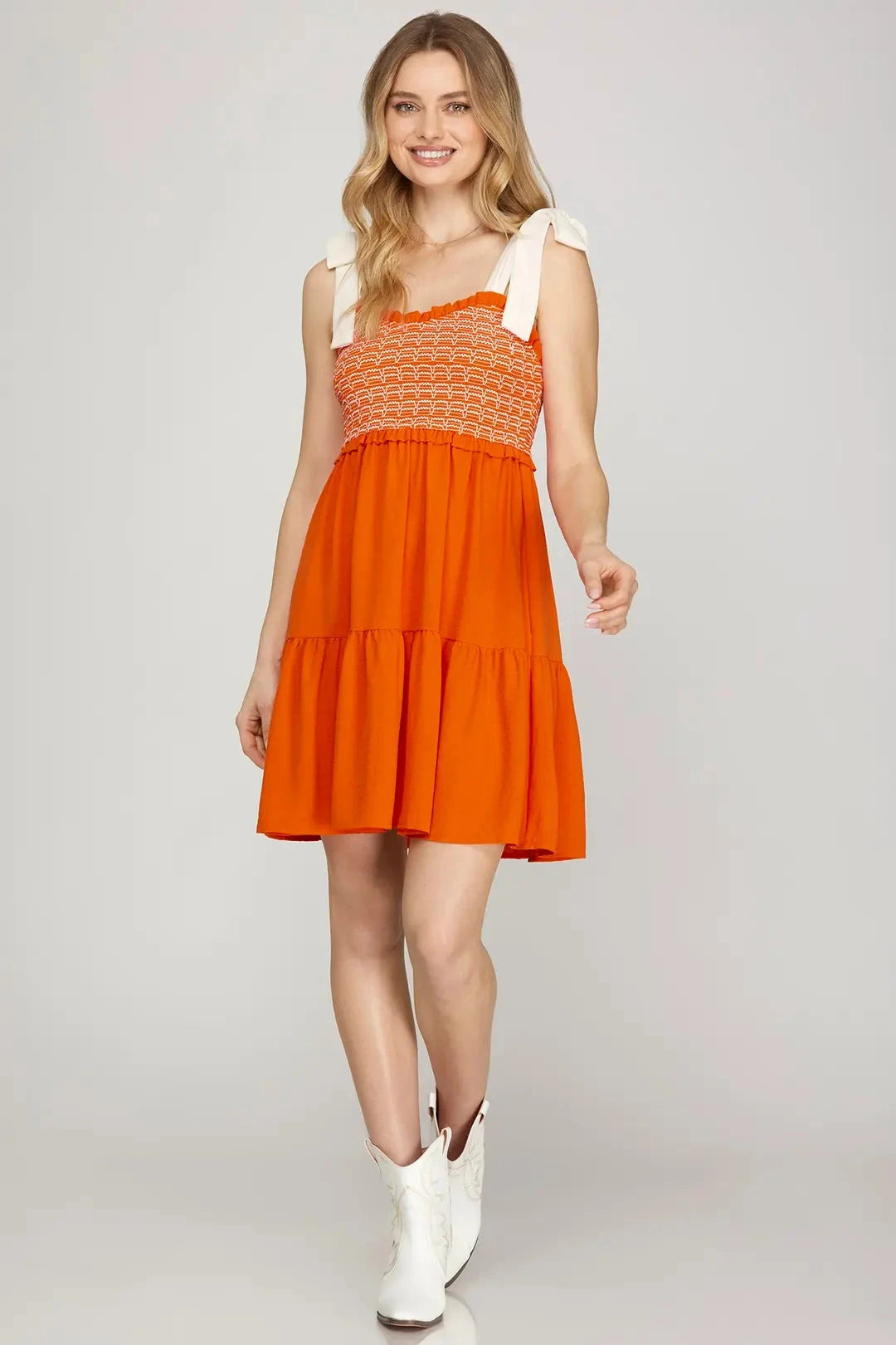Touchdown Bows Dress β Orange The Happy Southerner
