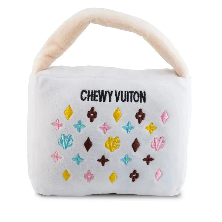 White Chewy Vuiton Purses Squeaker Dog Toy The Happy Southerner