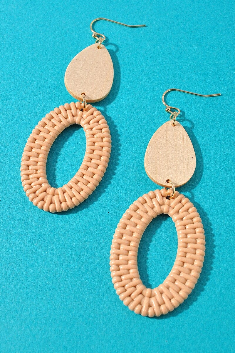 Wood-look Resin Oval Dangle Earrings The Happy Southerner Beige