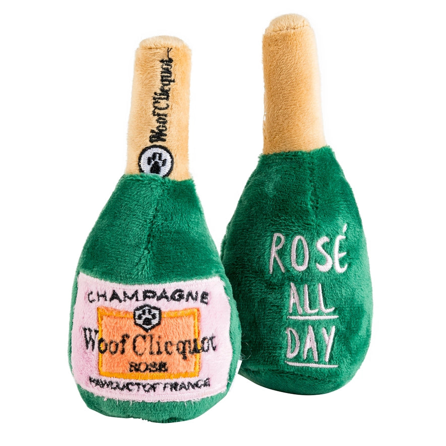 Woof Clicquot Rose' Champagne Bottle Squeaker Dog Toy The Happy Southerner