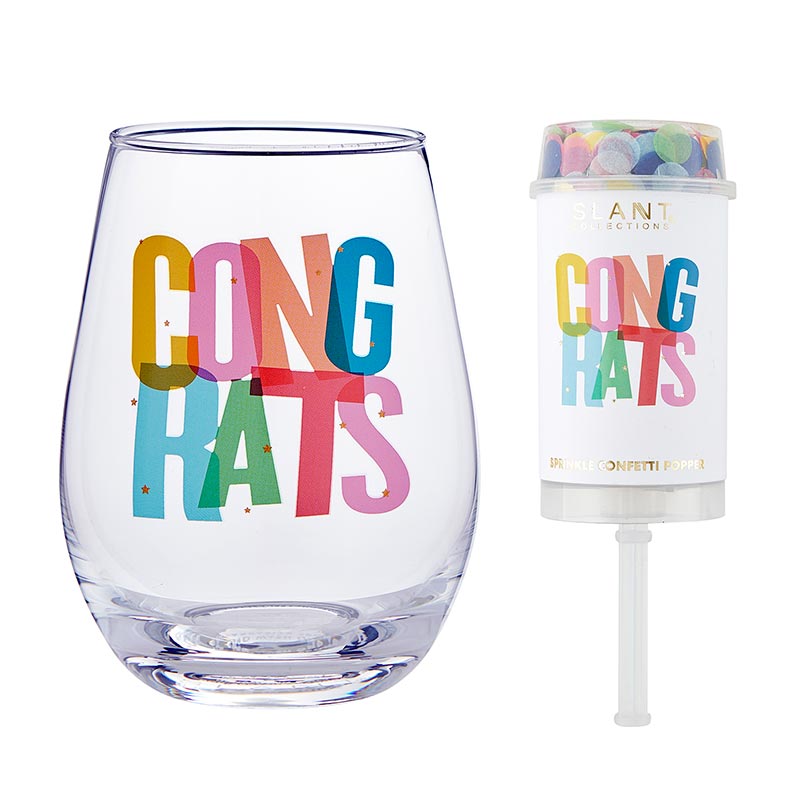 Wineglass & Popper Gift Set - Congrats