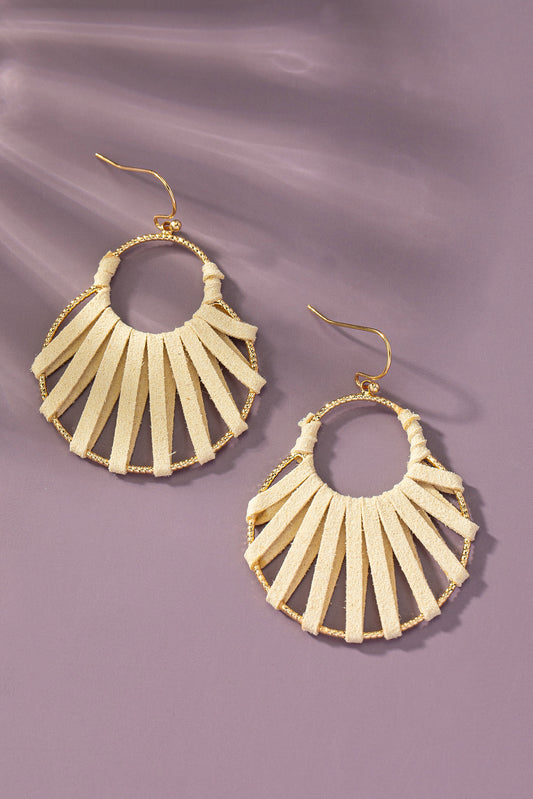 LEATHER CORD HOOP EARRINGS - Cream