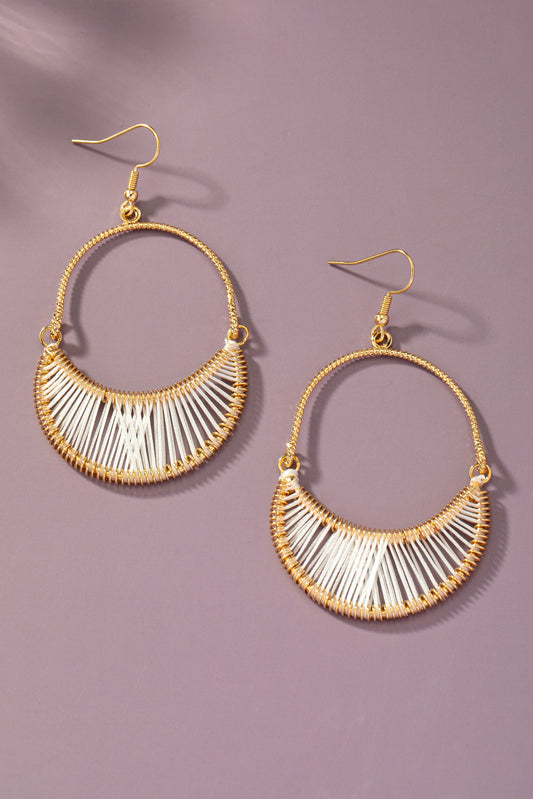 White woven drop hoop earrings