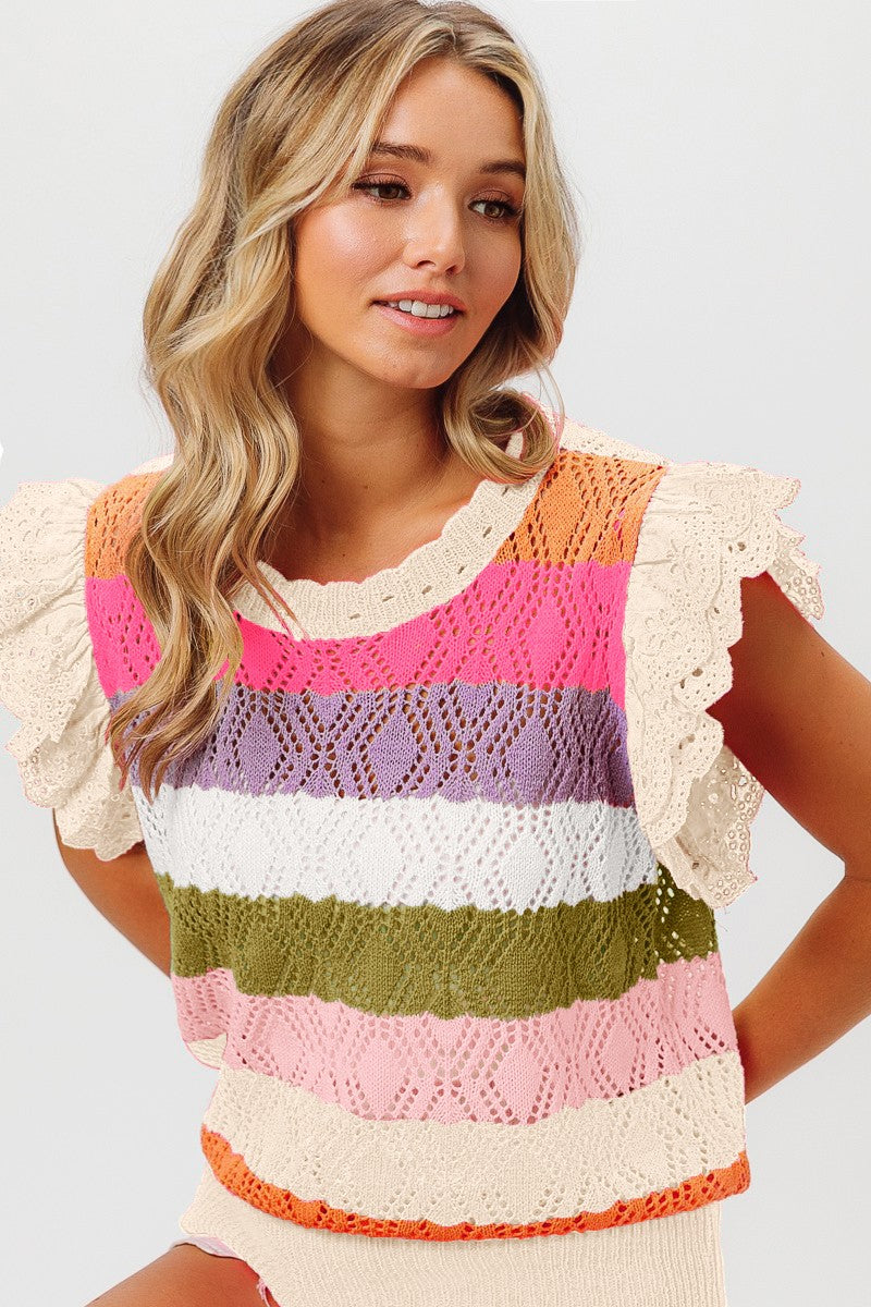 Multi Color Short Sleeved Sweater