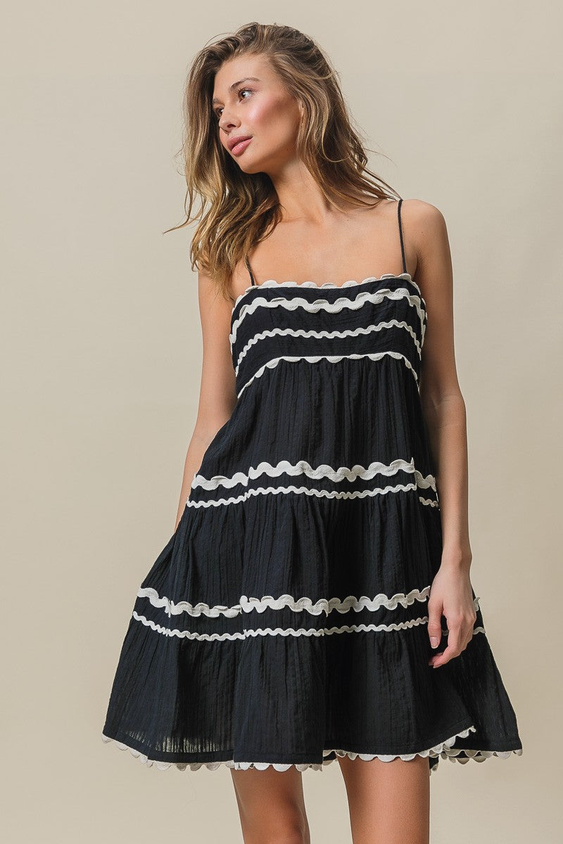 Black Smocked Tier Dress