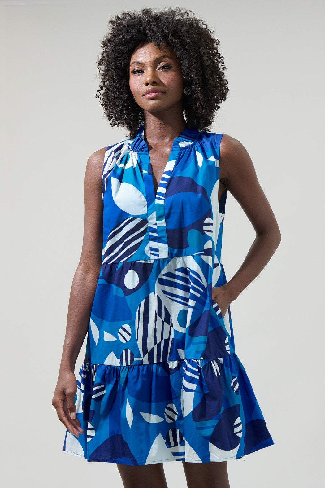 Blue Geometric Gemmely Shift Mini Dress