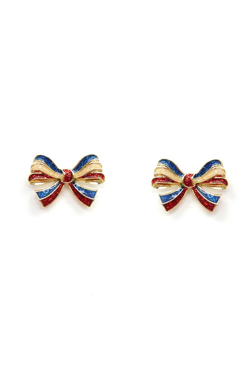 Red, White & Blue Bow Stud Earrings