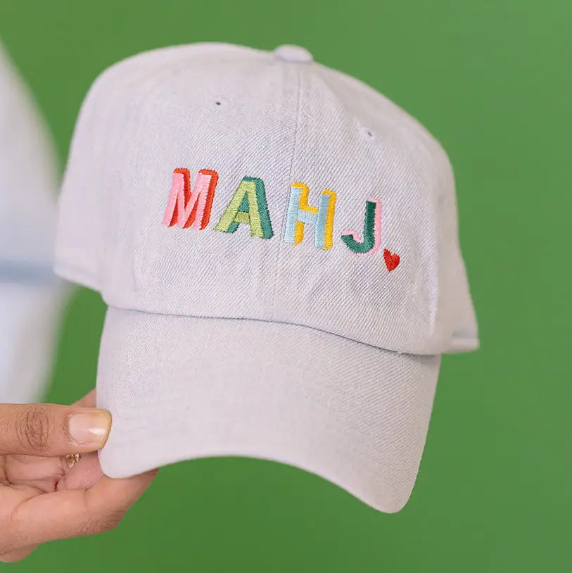 Mahj Embroidered Hat in Light Wash Denim