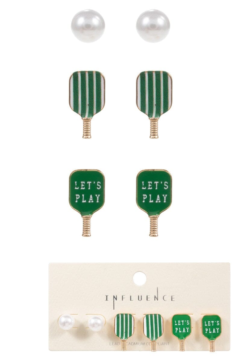 3 Piece Pickleball Stud Earrings - Green The Happy Southerner 