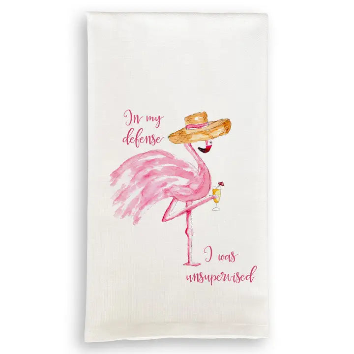 In My Defense Flamingo Tea Towel